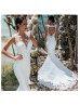 Mermaid White Vintage Lace Satin Cutout Back Wedding Dress